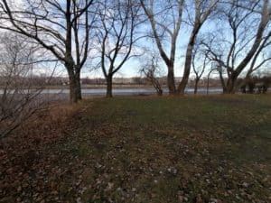 Blick von der zukünftigen Spielfläche in Richtung Elbe. Foto: Stadt Dresden