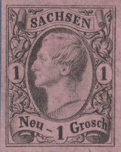 Abbild einer Briefmarke mit Briefmarke mit König Johann von Sachsen
